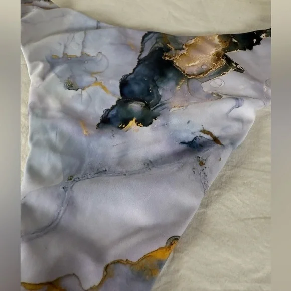 Grey and Navy Blue Marble Print High Rise Cheeky Bikini Bottoms Small - Picture 4 of 8